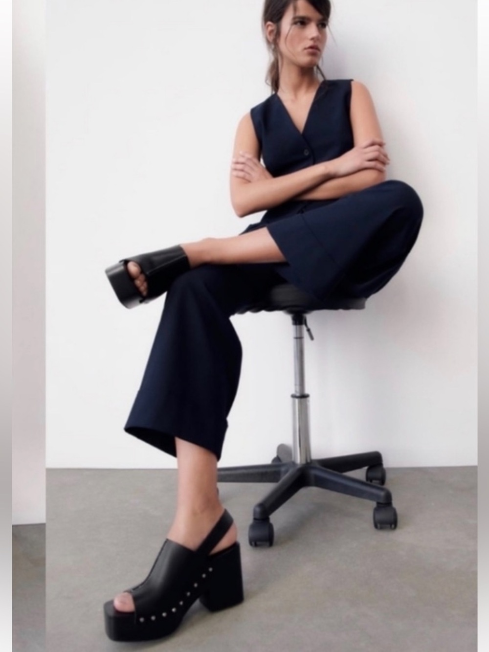 Zara Black Leather Wood Platform